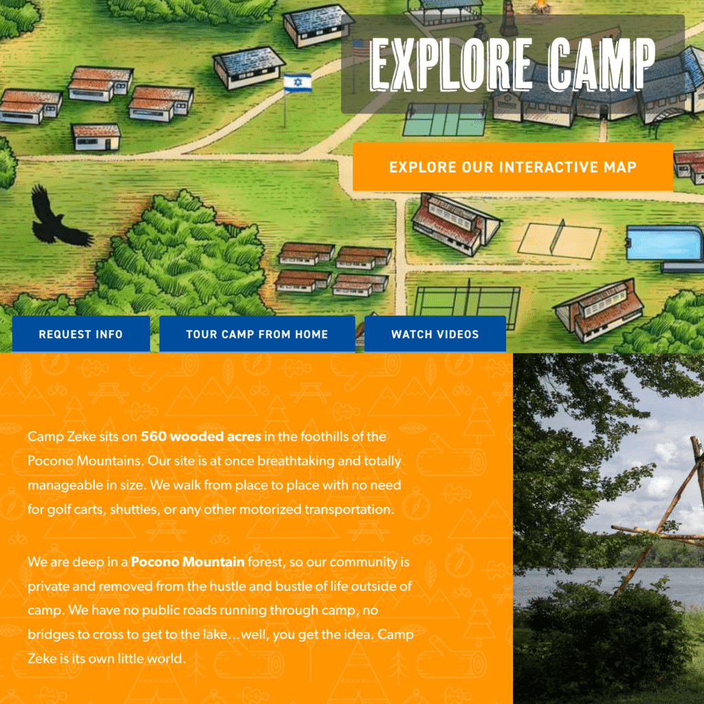 Cropped screenshot of the Camp Zeke website