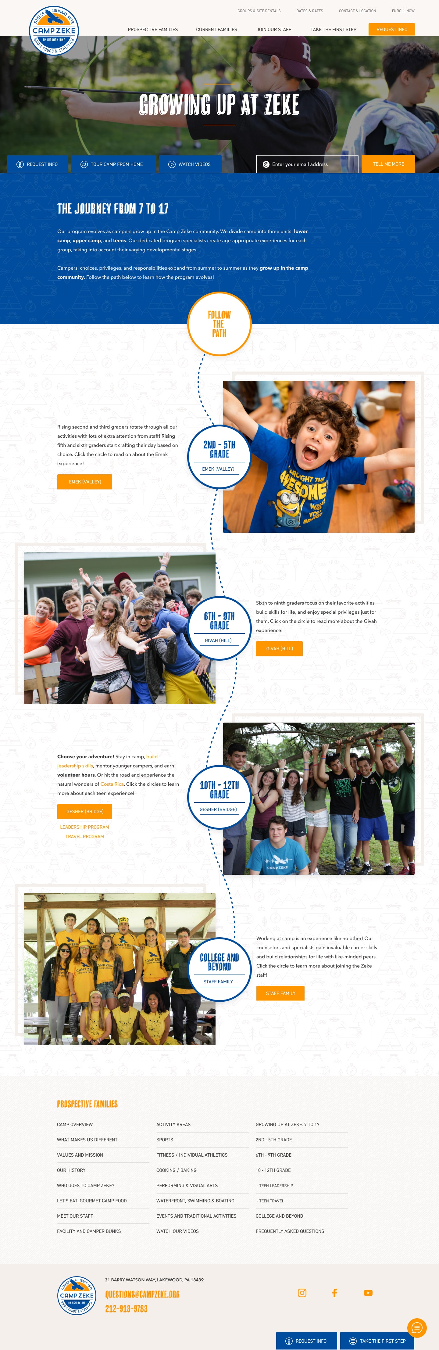 Camp Zeke internal page design