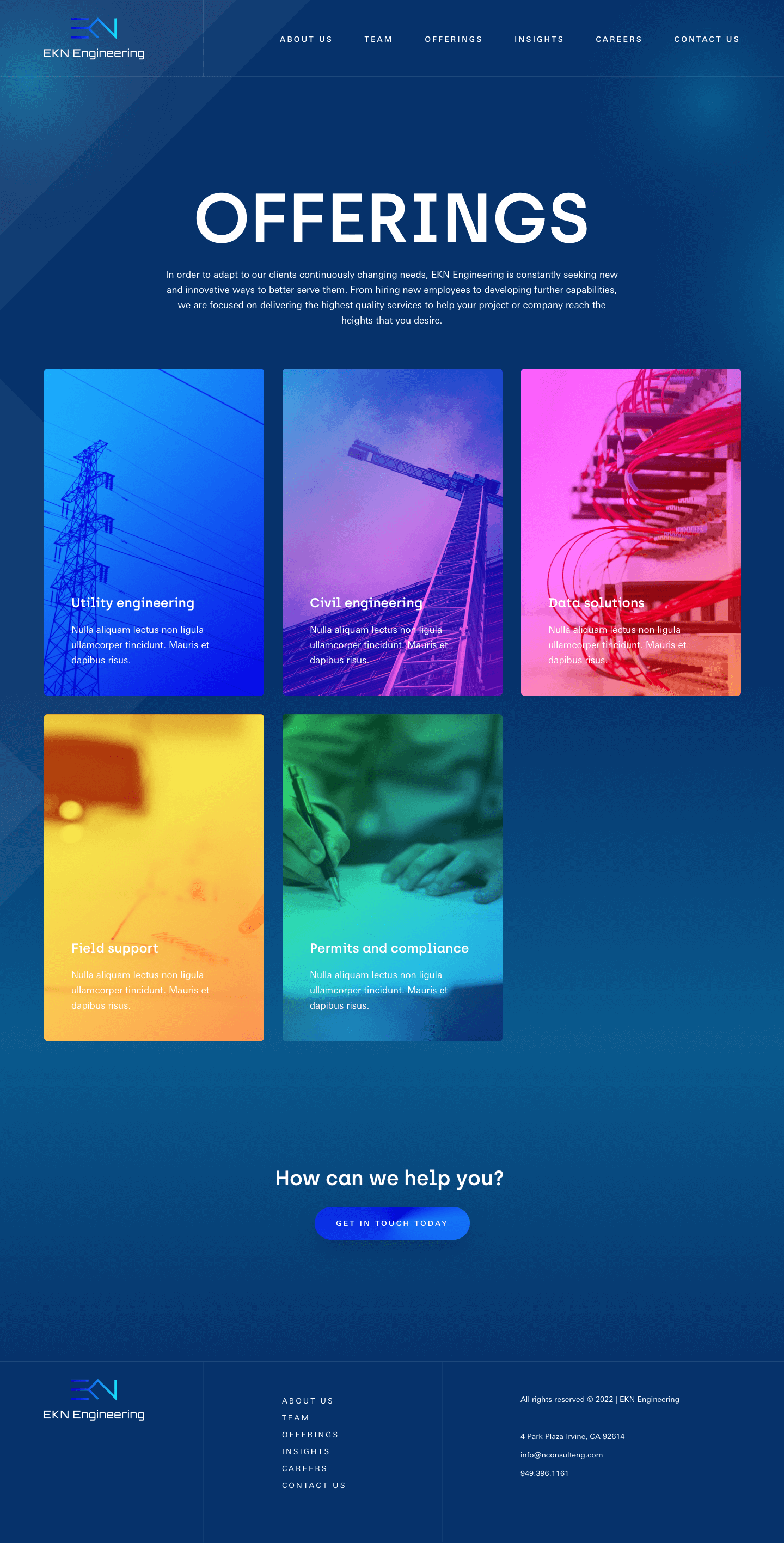 EKN Engineering 'Offerings' landing page design