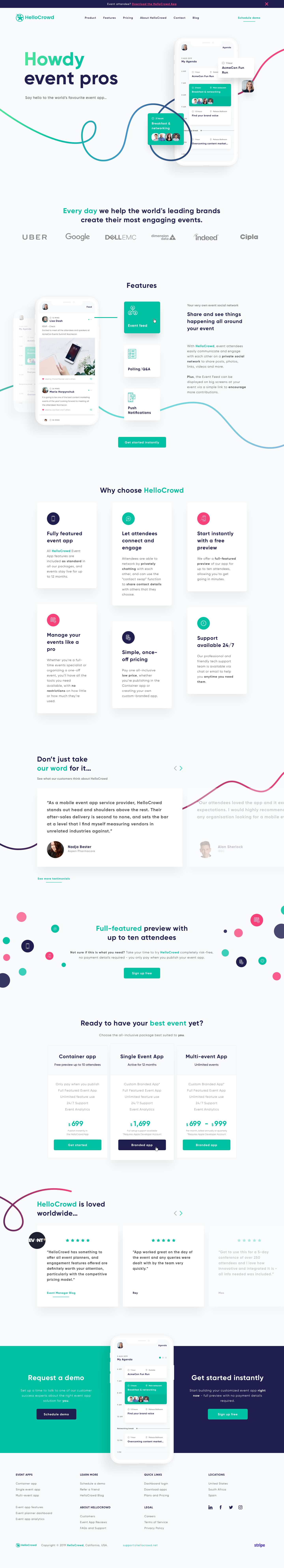 HelloCrowd homepage design