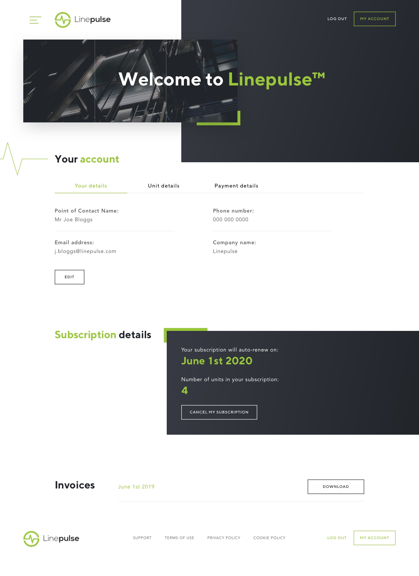 Linepulse 'account' page design