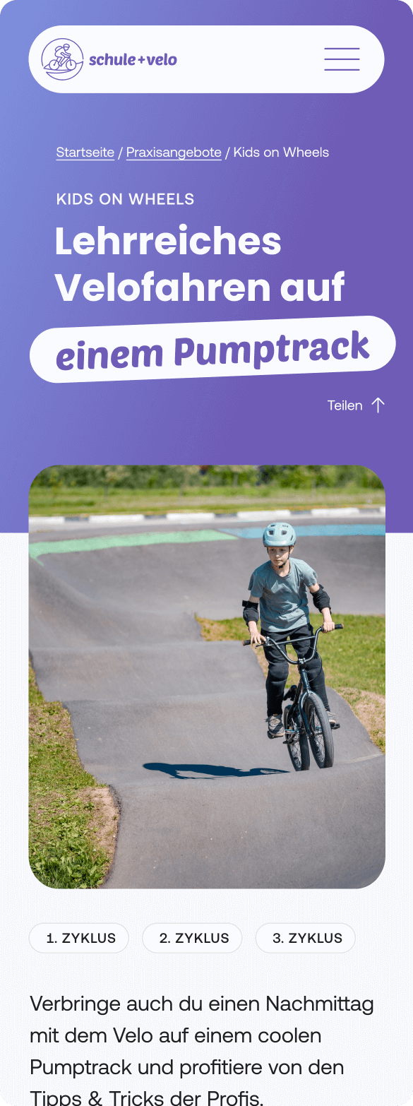 Schule + Velo offering page - mobile view
