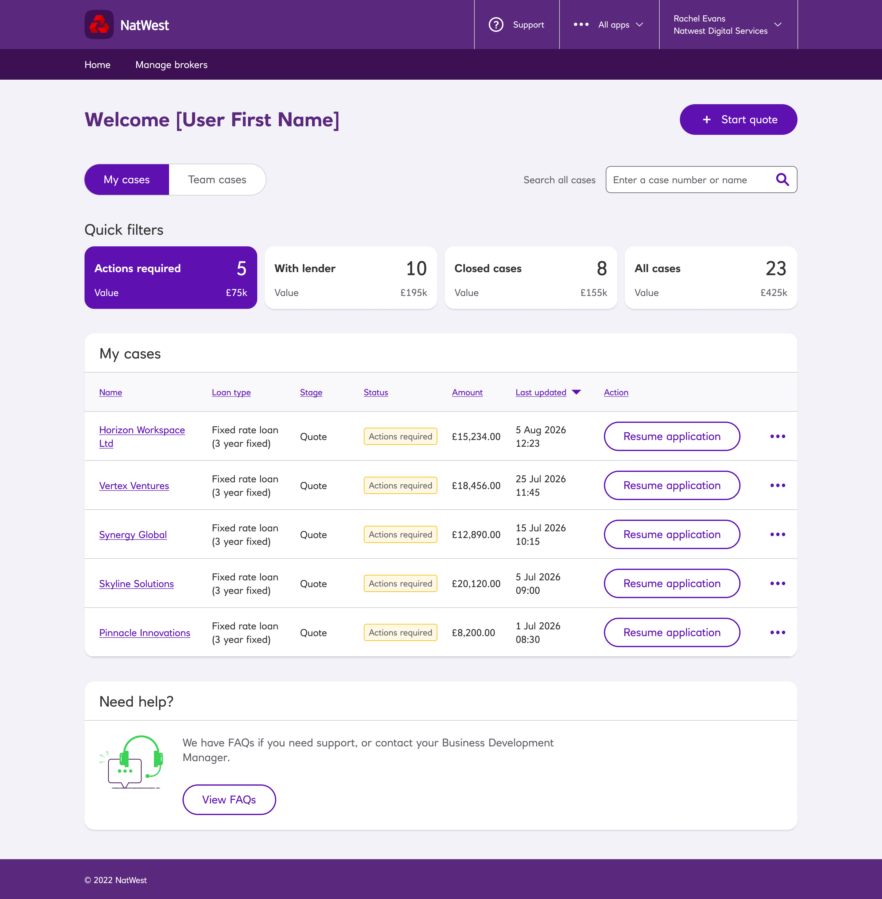 NatWest - Broker Portal - Dashboard